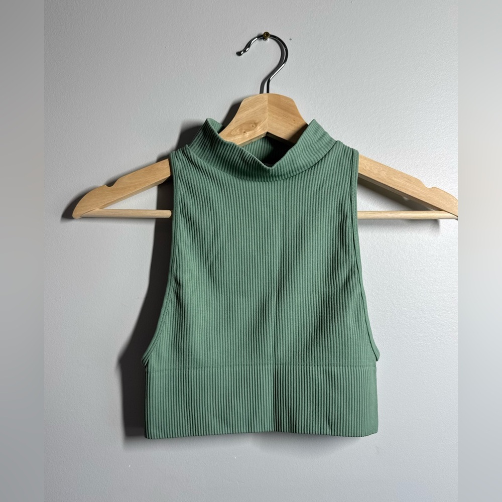 Princess Polly Green Sleeveless Ribbed Top turtleneck